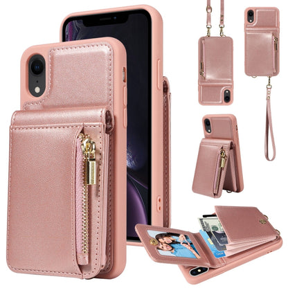 For iPhone XR Crossbody Lanyard Zipper Wallet Leather Phone Case(Rose Gold) - More iPhone Cases by buy2fix | Online Shopping UK | buy2fix