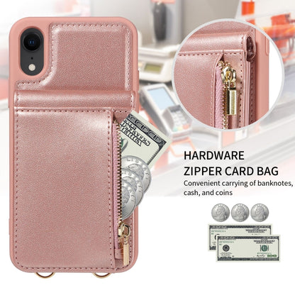 For iPhone XR Crossbody Lanyard Zipper Wallet Leather Phone Case(Rose Gold) - More iPhone Cases by buy2fix | Online Shopping UK | buy2fix
