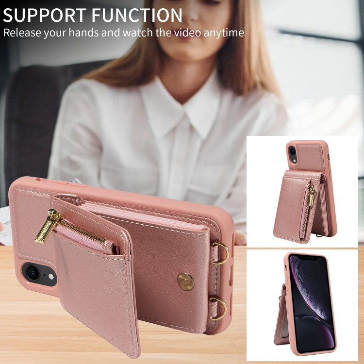 For iPhone XR Crossbody Lanyard Zipper Wallet Leather Phone Case(Rose Gold) - More iPhone Cases by buy2fix | Online Shopping UK | buy2fix