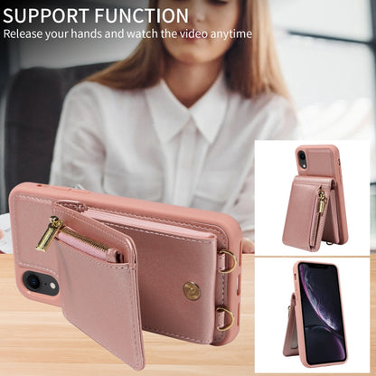 For iPhone XR Crossbody Lanyard Zipper Wallet Leather Phone Case(Rose Gold) - More iPhone Cases by buy2fix | Online Shopping UK | buy2fix