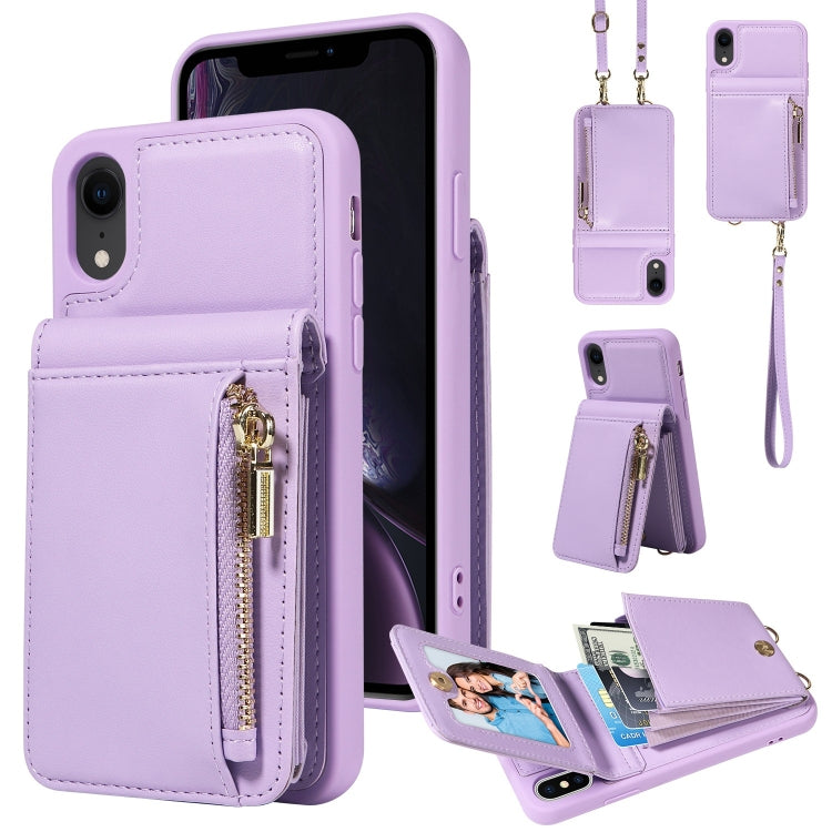For iPhone XR Crossbody Lanyard Zipper Wallet Leather Phone Case(Purple) - More iPhone Cases by buy2fix | Online Shopping UK | buy2fix