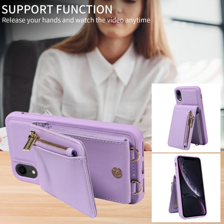 For iPhone XR Crossbody Lanyard Zipper Wallet Leather Phone Case(Purple) - More iPhone Cases by buy2fix | Online Shopping UK | buy2fix