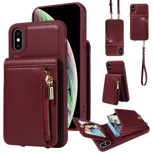 For iPhone XS Max Crossbody Lanyard Zipper Wallet Leather Phone Case(Wine Red) - More iPhone Cases by buy2fix | Online Shopping UK | buy2fix