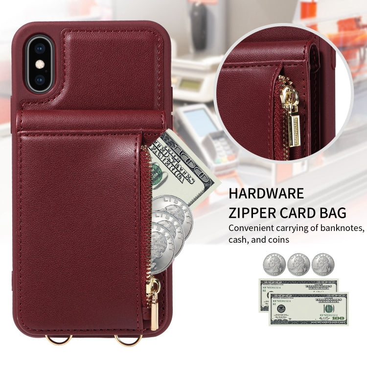 For iPhone XS Max Crossbody Lanyard Zipper Wallet Leather Phone Case(Wine Red) - More iPhone Cases by buy2fix | Online Shopping UK | buy2fix