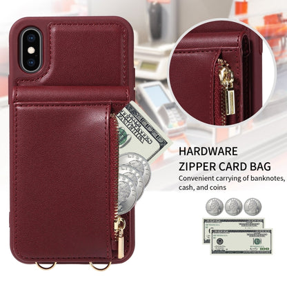 For iPhone XS Max Crossbody Lanyard Zipper Wallet Leather Phone Case(Wine Red) - More iPhone Cases by buy2fix | Online Shopping UK | buy2fix