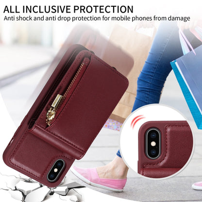For iPhone XS Max Crossbody Lanyard Zipper Wallet Leather Phone Case(Wine Red) - More iPhone Cases by buy2fix | Online Shopping UK | buy2fix