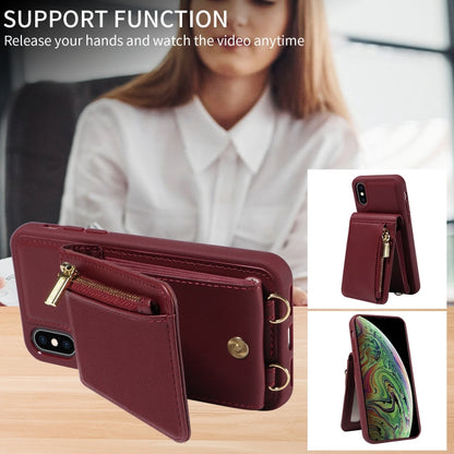 For iPhone XS Max Crossbody Lanyard Zipper Wallet Leather Phone Case(Wine Red) - More iPhone Cases by buy2fix | Online Shopping UK | buy2fix