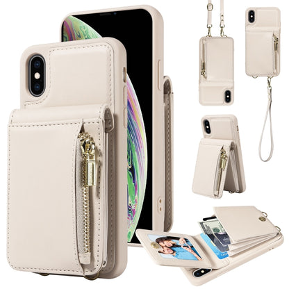 For iPhone XS Max Crossbody Lanyard Zipper Wallet Leather Phone Case(Beige) - More iPhone Cases by buy2fix | Online Shopping UK | buy2fix
