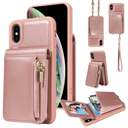 For iPhone XS Max Crossbody Lanyard Zipper Wallet Leather Phone Case(Rose Gold) - More iPhone Cases by buy2fix | Online Shopping UK | buy2fix