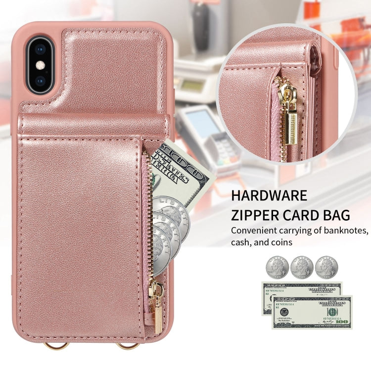 For iPhone XS Max Crossbody Lanyard Zipper Wallet Leather Phone Case(Rose Gold) - More iPhone Cases by buy2fix | Online Shopping UK | buy2fix