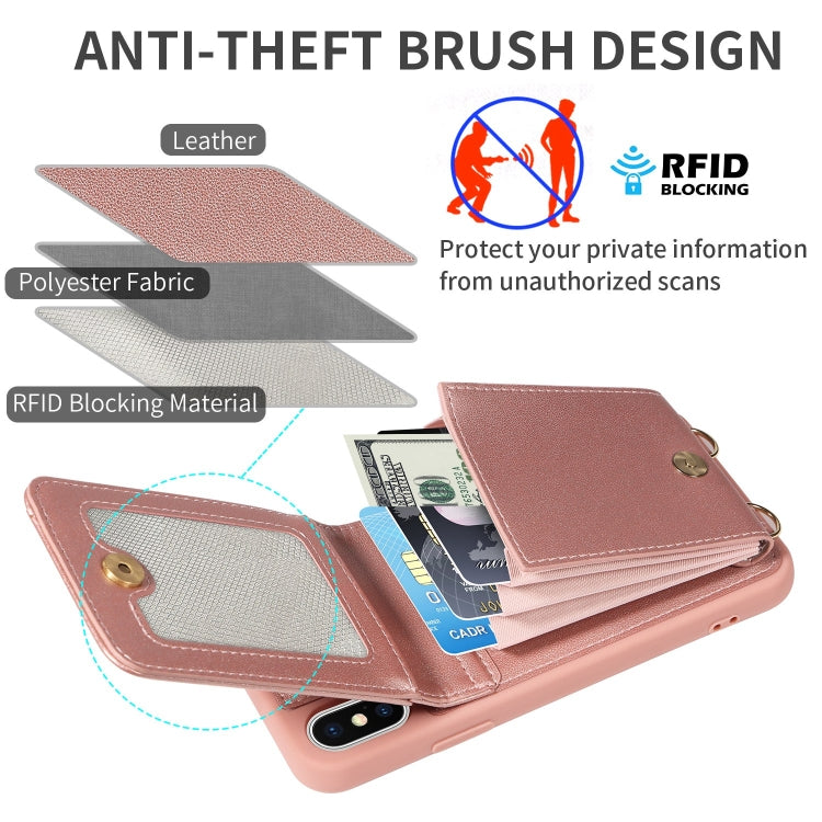 For iPhone XS Max Crossbody Lanyard Zipper Wallet Leather Phone Case(Rose Gold) - More iPhone Cases by buy2fix | Online Shopping UK | buy2fix
