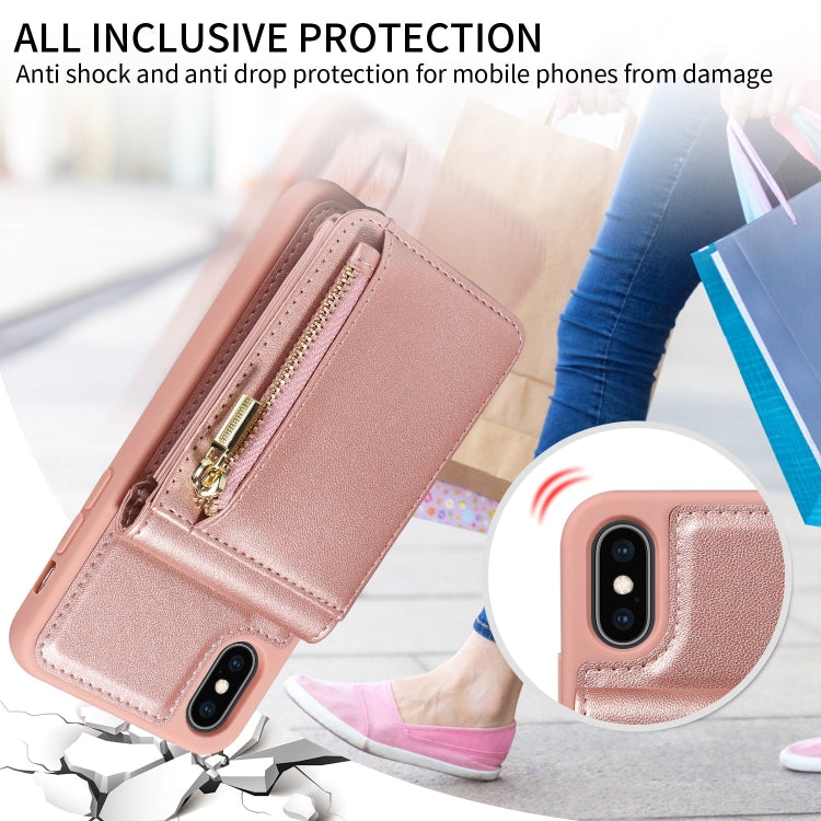 For iPhone XS Max Crossbody Lanyard Zipper Wallet Leather Phone Case(Rose Gold) - More iPhone Cases by buy2fix | Online Shopping UK | buy2fix