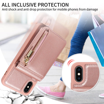 For iPhone XS Max Crossbody Lanyard Zipper Wallet Leather Phone Case(Rose Gold) - More iPhone Cases by buy2fix | Online Shopping UK | buy2fix