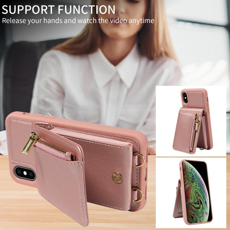 For iPhone XS Max Crossbody Lanyard Zipper Wallet Leather Phone Case(Rose Gold) - More iPhone Cases by buy2fix | Online Shopping UK | buy2fix