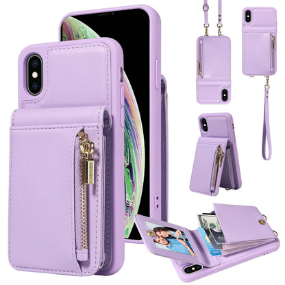 For iPhone XS Max Crossbody Lanyard Zipper Wallet Leather Phone Case(Purple) - More iPhone Cases by buy2fix | Online Shopping UK | buy2fix