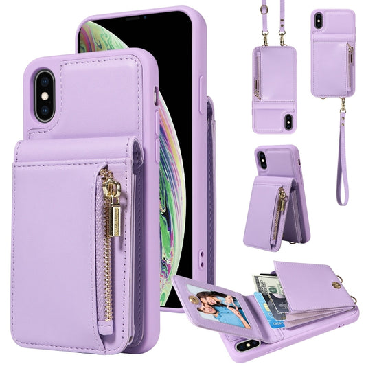 For iPhone XS Max Crossbody Lanyard Zipper Wallet Leather Phone Case(Purple) - More iPhone Cases by buy2fix | Online Shopping UK | buy2fix