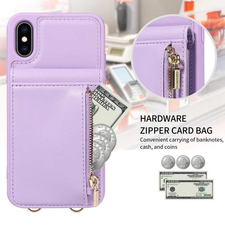 For iPhone XS Max Crossbody Lanyard Zipper Wallet Leather Phone Case(Purple) - More iPhone Cases by buy2fix | Online Shopping UK | buy2fix