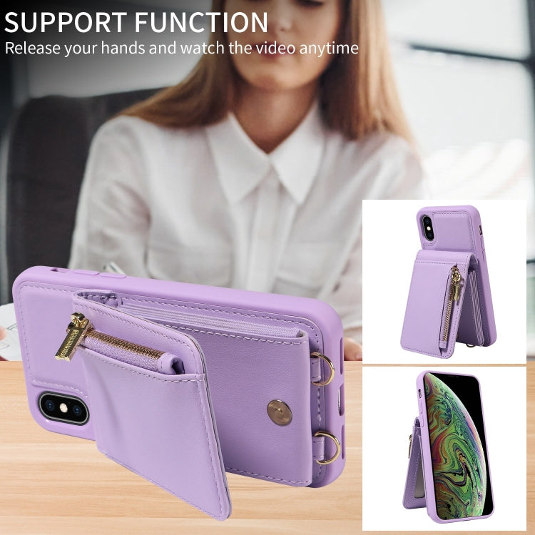 For iPhone XS Max Crossbody Lanyard Zipper Wallet Leather Phone Case(Purple) - More iPhone Cases by buy2fix | Online Shopping UK | buy2fix