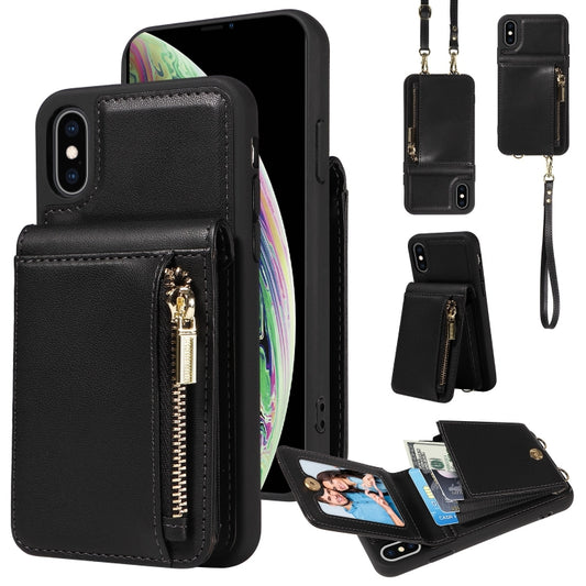 For iPhone XS Max Crossbody Lanyard Zipper Wallet Leather Phone Case(Black) - More iPhone Cases by buy2fix | Online Shopping UK | buy2fix