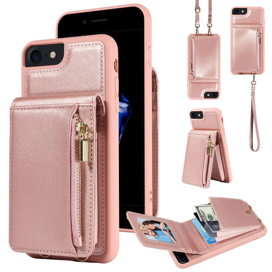 For iPhone SE 2022/ 7 / 8 Crossbody Lanyard Zipper Wallet Leather Phone Case(Rose Gold) - iPhone SE 2022 / 2020 / 8 / 7 Cases by buy2fix | Online Shopping UK | buy2fix