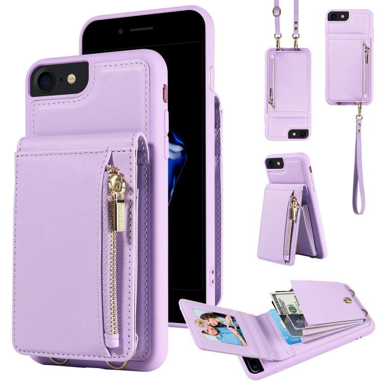 For iPhone SE 2022/ 7 / 8 Crossbody Lanyard Zipper Wallet Leather Phone Case(Purple) - iPhone SE 2022 / 2020 / 8 / 7 Cases by buy2fix | Online Shopping UK | buy2fix