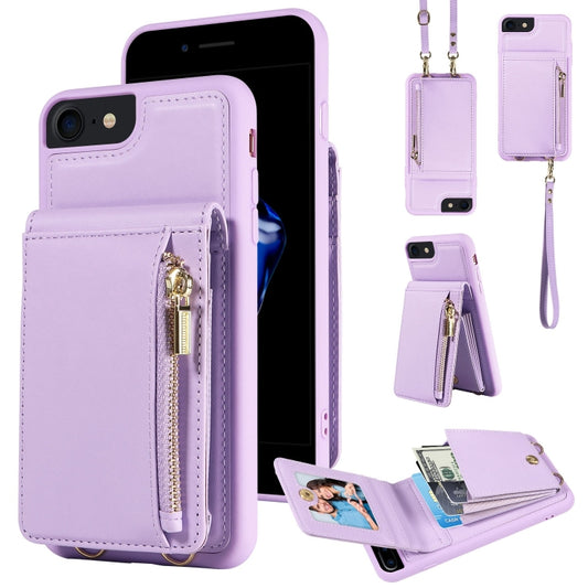 For iPhone SE 2022/ 7 / 8 Crossbody Lanyard Zipper Wallet Leather Phone Case(Purple) - iPhone SE 2022 / 2020 / 8 / 7 Cases by buy2fix | Online Shopping UK | buy2fix