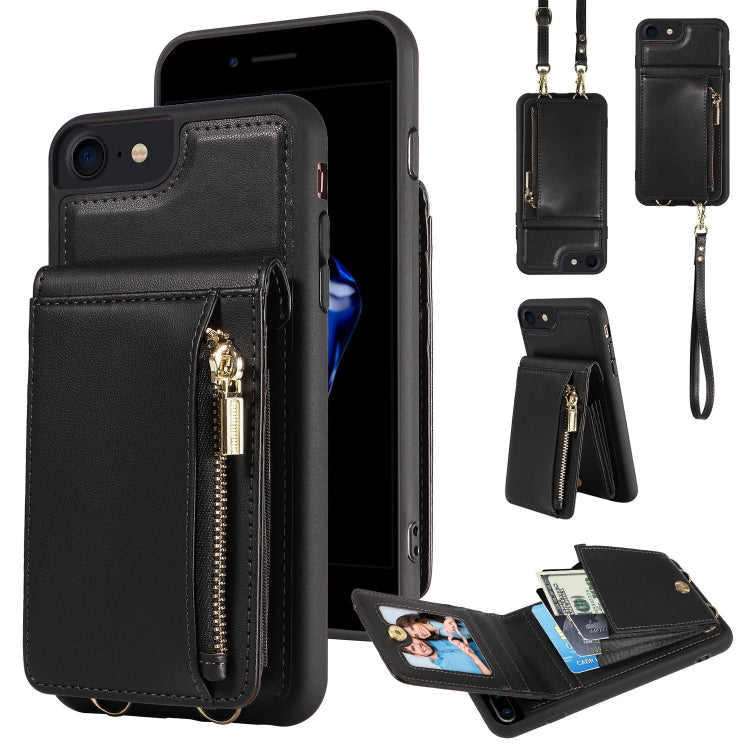 For iPhone SE 2022/ 7 / 8 Crossbody Lanyard Zipper Wallet Leather Phone Case(Black) - iPhone SE 2022 / 2020 / 8 / 7 Cases by buy2fix | Online Shopping UK | buy2fix