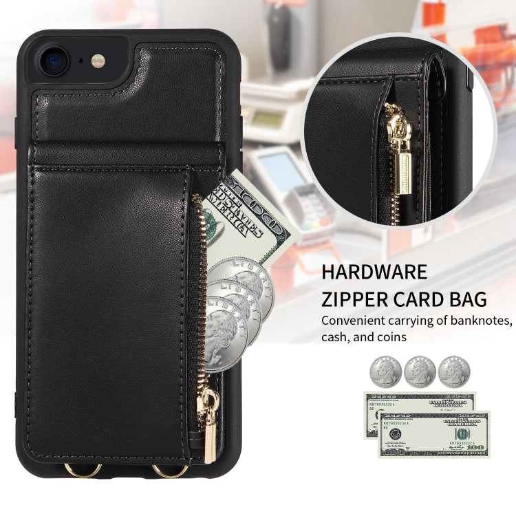 For iPhone SE 2022/ 7 / 8 Crossbody Lanyard Zipper Wallet Leather Phone Case(Black) - iPhone SE 2022 / 2020 / 8 / 7 Cases by buy2fix | Online Shopping UK | buy2fix