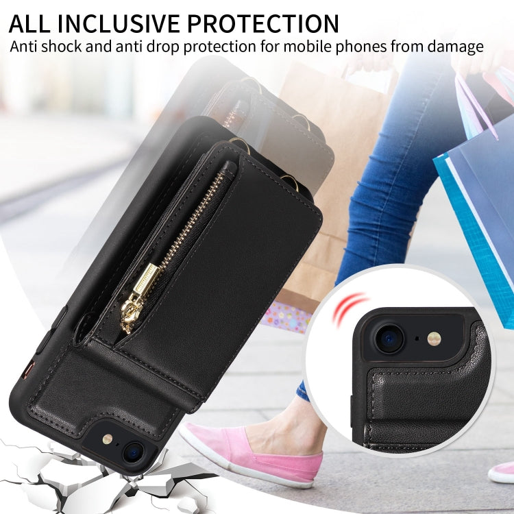For iPhone SE 2022/ 7 / 8 Crossbody Lanyard Zipper Wallet Leather Phone Case(Black) - iPhone SE 2022 / 2020 / 8 / 7 Cases by buy2fix | Online Shopping UK | buy2fix