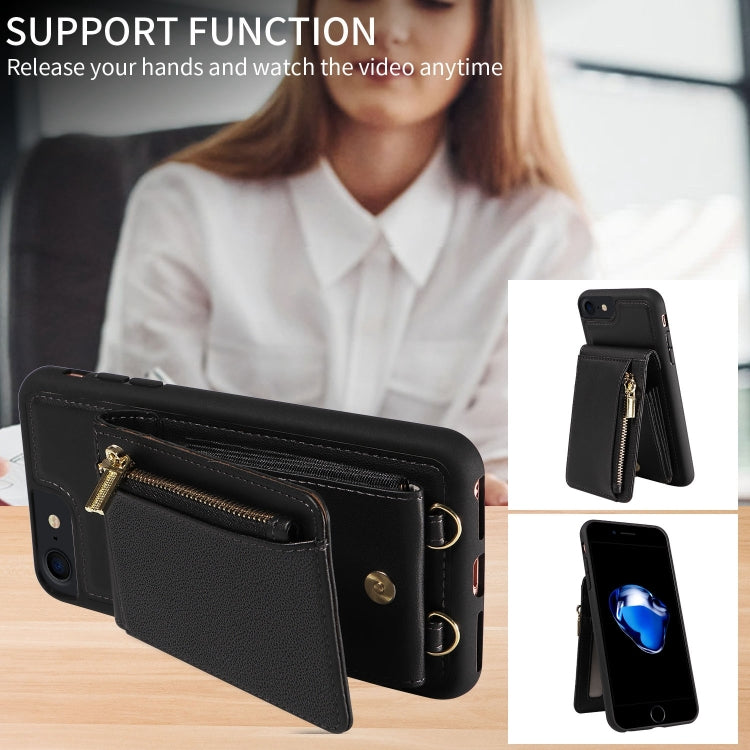 For iPhone SE 2022/ 7 / 8 Crossbody Lanyard Zipper Wallet Leather Phone Case(Black) - iPhone SE 2022 / 2020 / 8 / 7 Cases by buy2fix | Online Shopping UK | buy2fix