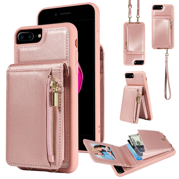 For iPhone 7 Plus / 8 Plus Crossbody Lanyard Zipper Wallet Leather Phone Case(Rose Gold) - More iPhone Cases by buy2fix | Online Shopping UK | buy2fix