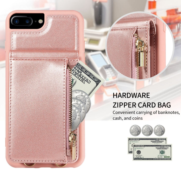 For iPhone 7 Plus / 8 Plus Crossbody Lanyard Zipper Wallet Leather Phone Case(Rose Gold) - More iPhone Cases by buy2fix | Online Shopping UK | buy2fix