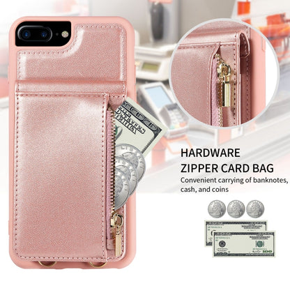 For iPhone 7 Plus / 8 Plus Crossbody Lanyard Zipper Wallet Leather Phone Case(Rose Gold) - More iPhone Cases by buy2fix | Online Shopping UK | buy2fix