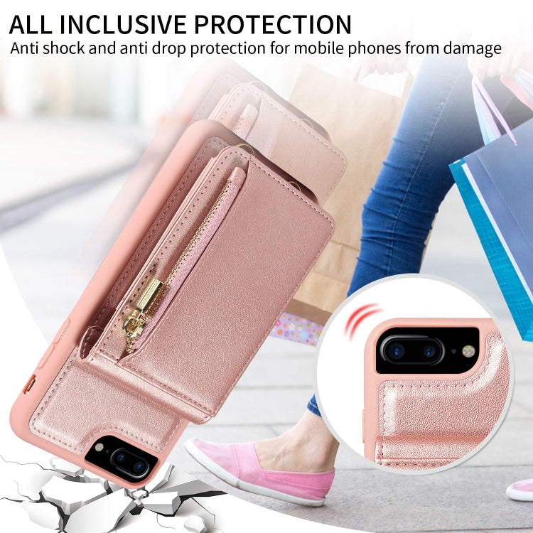 For iPhone 7 Plus / 8 Plus Crossbody Lanyard Zipper Wallet Leather Phone Case(Rose Gold) - More iPhone Cases by buy2fix | Online Shopping UK | buy2fix