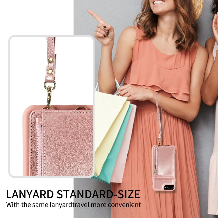 For iPhone 7 Plus / 8 Plus Crossbody Lanyard Zipper Wallet Leather Phone Case(Rose Gold) - More iPhone Cases by buy2fix | Online Shopping UK | buy2fix