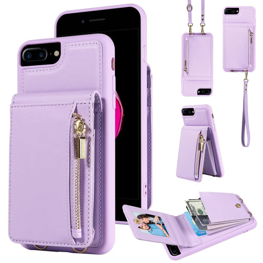 For iPhone 7 Plus / 8 Plus Crossbody Lanyard Zipper Wallet Leather Phone Case(Purple) - More iPhone Cases by buy2fix | Online Shopping UK | buy2fix
