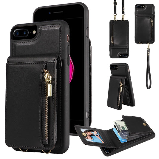 For iPhone 7 Plus / 8 Plus Crossbody Lanyard Zipper Wallet Leather Phone Case(Black) - More iPhone Cases by buy2fix | Online Shopping UK | buy2fix
