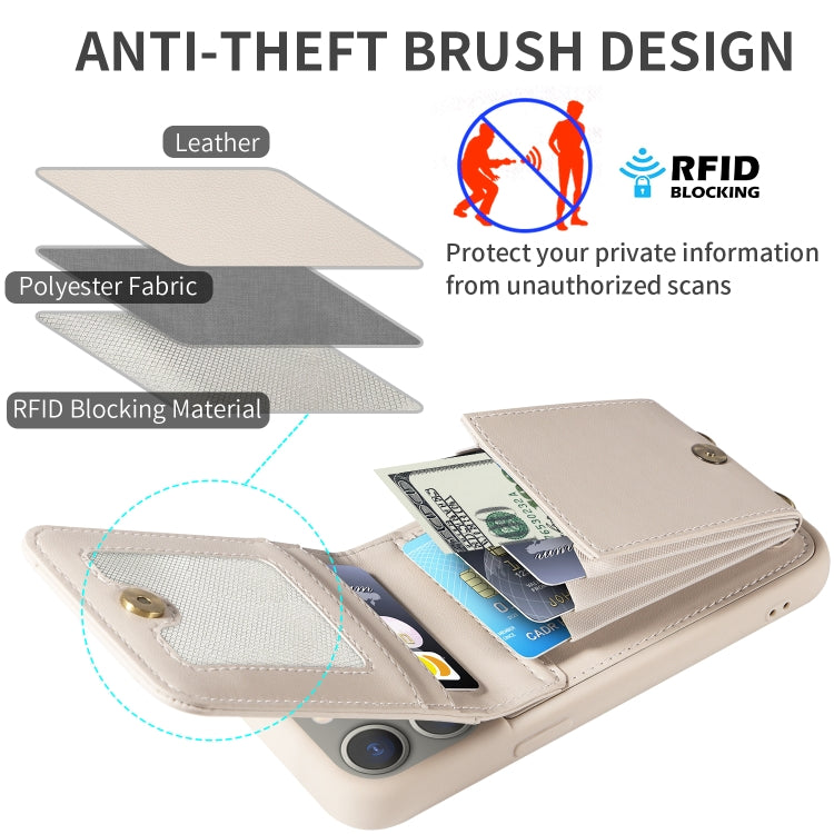 For iPhone 15 Pro Max Crossbody Lanyard Zipper Wallet Leather Phone Case(Beige) - iPhone 15 Pro Max Cases by buy2fix | Online Shopping UK | buy2fix
