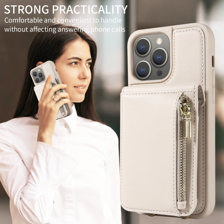 For iPhone 15 Pro Max Crossbody Lanyard Zipper Wallet Leather Phone Case(Beige) - iPhone 15 Pro Max Cases by buy2fix | Online Shopping UK | buy2fix