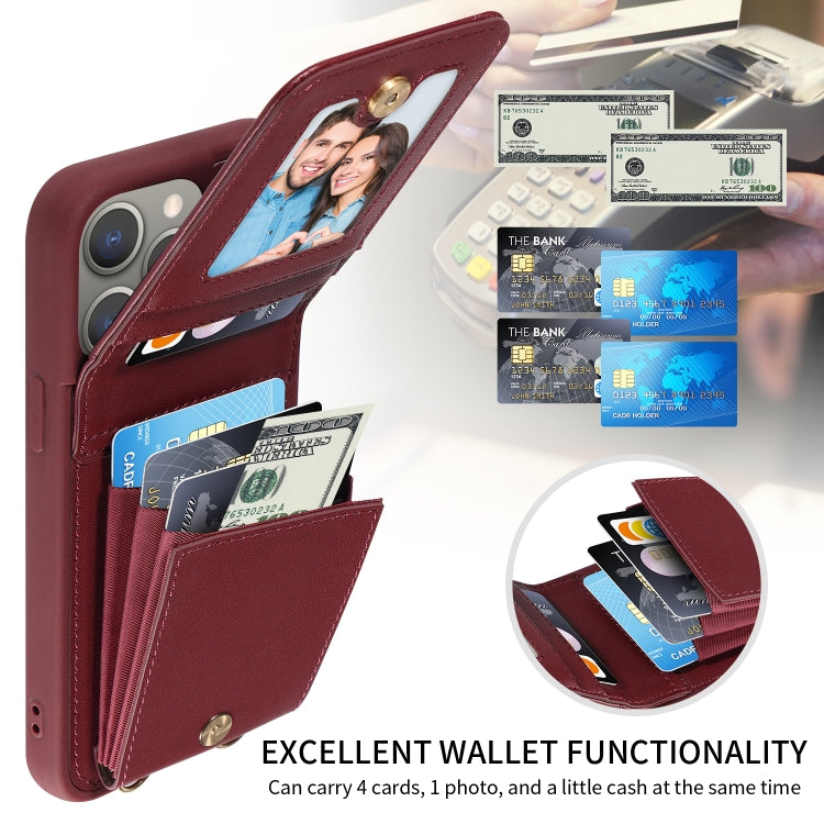 For iPhone 15 Pro Max Crossbody Lanyard Zipper Wallet Leather Phone Case(Wine Red) - iPhone 15 Pro Max Cases by buy2fix | Online Shopping UK | buy2fix