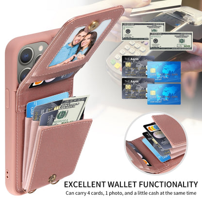 For iPhone 15 Pro Max Crossbody Lanyard Zipper Wallet Leather Phone Case(Rose Gold) - iPhone 15 Pro Max Cases by buy2fix | Online Shopping UK | buy2fix