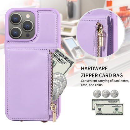 For iPhone 15 Pro Max Crossbody Lanyard Zipper Wallet Leather Phone Case(Purple) - iPhone 15 Pro Max Cases by buy2fix | Online Shopping UK | buy2fix
