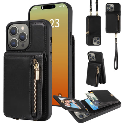 For iPhone 15 Pro Max Crossbody Lanyard Zipper Wallet Leather Phone Case(Black) - iPhone 15 Pro Max Cases by buy2fix | Online Shopping UK | buy2fix