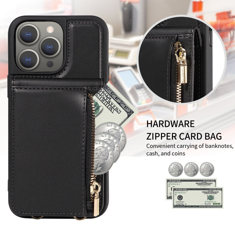 For iPhone 15 Pro Max Crossbody Lanyard Zipper Wallet Leather Phone Case(Black) - iPhone 15 Pro Max Cases by buy2fix | Online Shopping UK | buy2fix