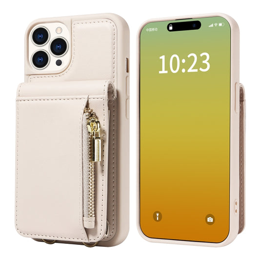 For iPhone 15 Pro Crossbody Lanyard Zipper Wallet Leather Phone Case(Beige) - iPhone 15 Pro Cases by buy2fix | Online Shopping UK | buy2fix