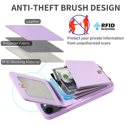 For iPhone 15 Pro Crossbody Lanyard Zipper Wallet Leather Phone Case(Purple) - iPhone 15 Pro Cases by buy2fix | Online Shopping UK | buy2fix