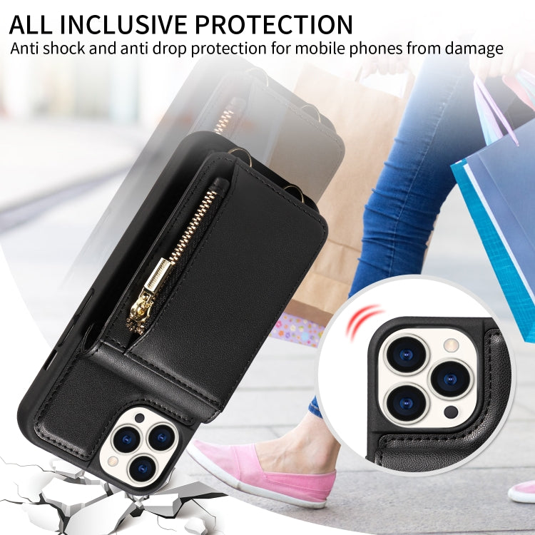 For iPhone 15 Pro Crossbody Lanyard Zipper Wallet Leather Phone Case(Black) - iPhone 15 Pro Cases by buy2fix | Online Shopping UK | buy2fix