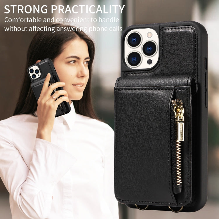 For iPhone 15 Pro Crossbody Lanyard Zipper Wallet Leather Phone Case(Black) - iPhone 15 Pro Cases by buy2fix | Online Shopping UK | buy2fix