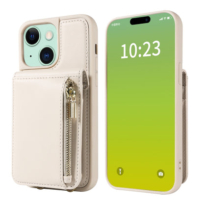 For iPhone 15 Plus Crossbody Lanyard Zipper Wallet Leather Phone Case(Beige) - iPhone 15 Plus Cases by buy2fix | Online Shopping UK | buy2fix