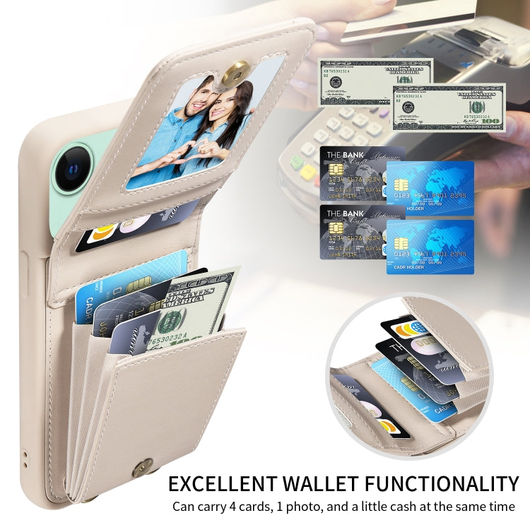 For iPhone 15 Plus Crossbody Lanyard Zipper Wallet Leather Phone Case(Beige) - iPhone 15 Plus Cases by buy2fix | Online Shopping UK | buy2fix